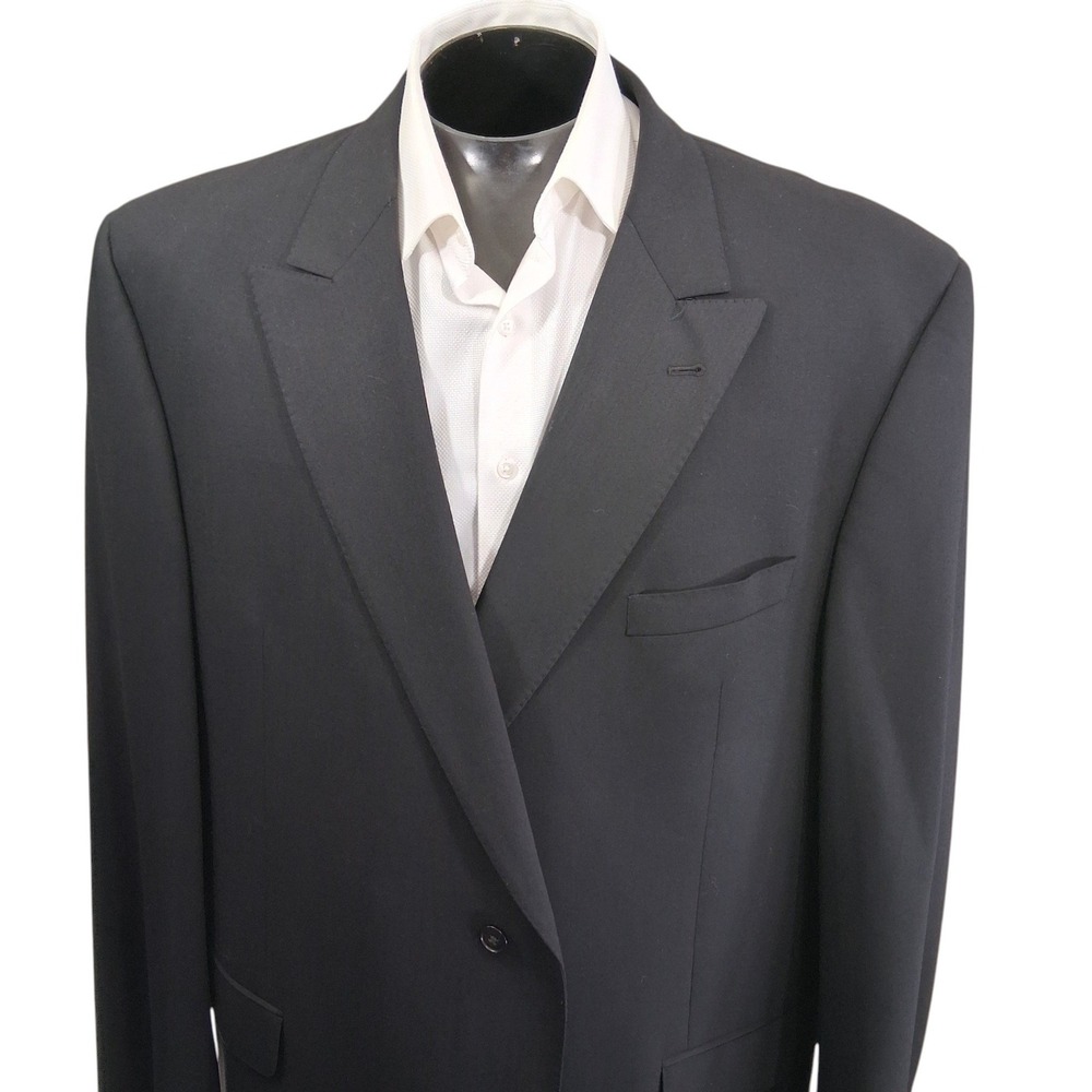 Coppley Blazer 50 Extra Long Solid Black Peak Lapel Wool Sport Coat Ventless